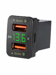 Розетка питания на 2 USB гнезда12-24В TDS TS-CAU56 Зеленая